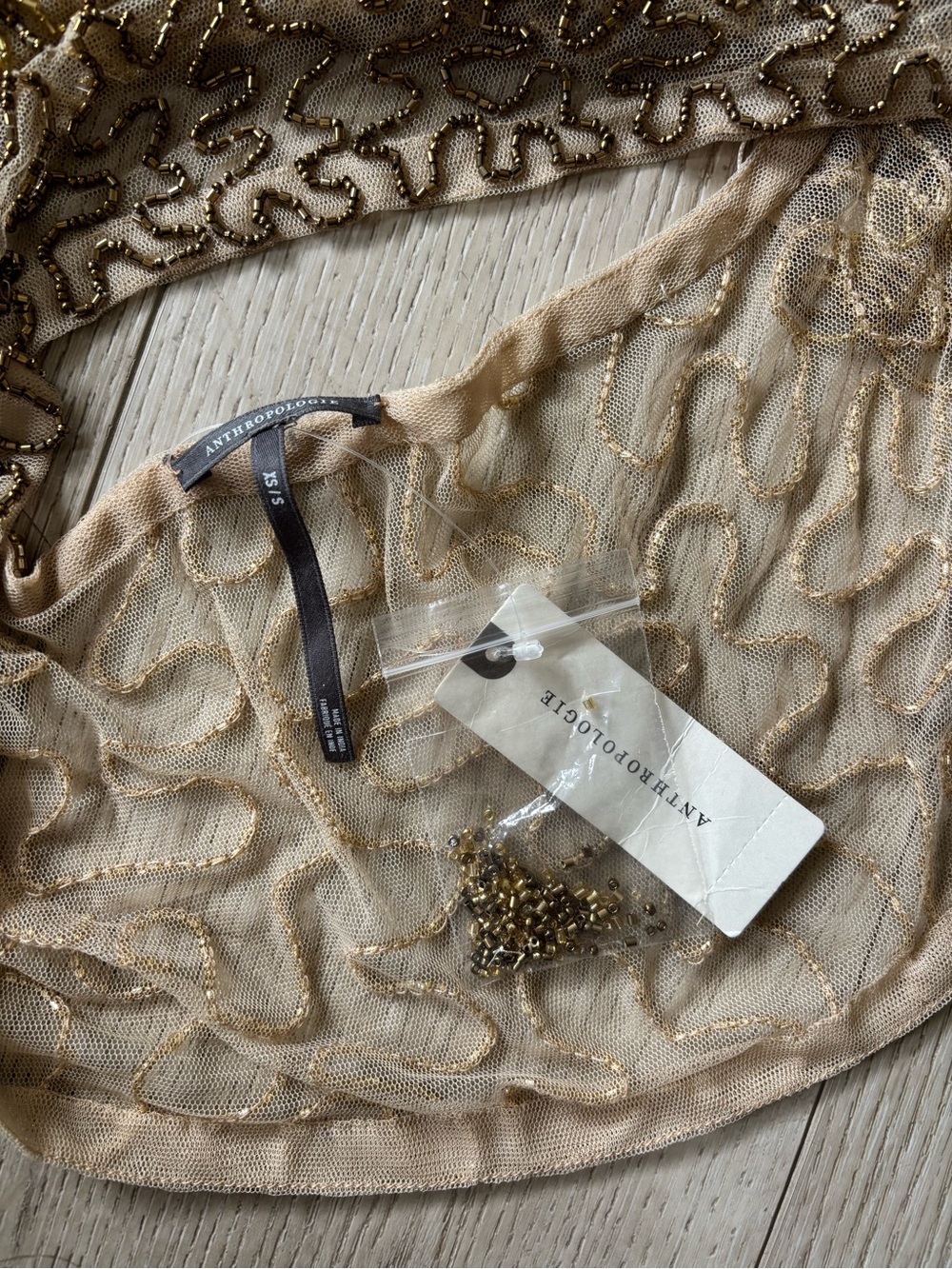 ANTHROPOLOGIE Fringe Beaded Halter Cami Size XS/S in Gold - Picture 7 of 9
